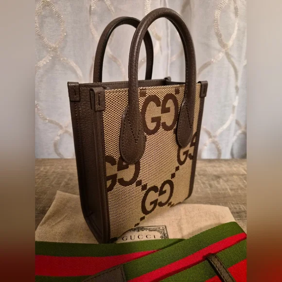 GIVEAWAY❤️Gucci Jumbo GG Shopper Tote Beige Canvas Crossbody Bag with Strap - Picture 4 of 6